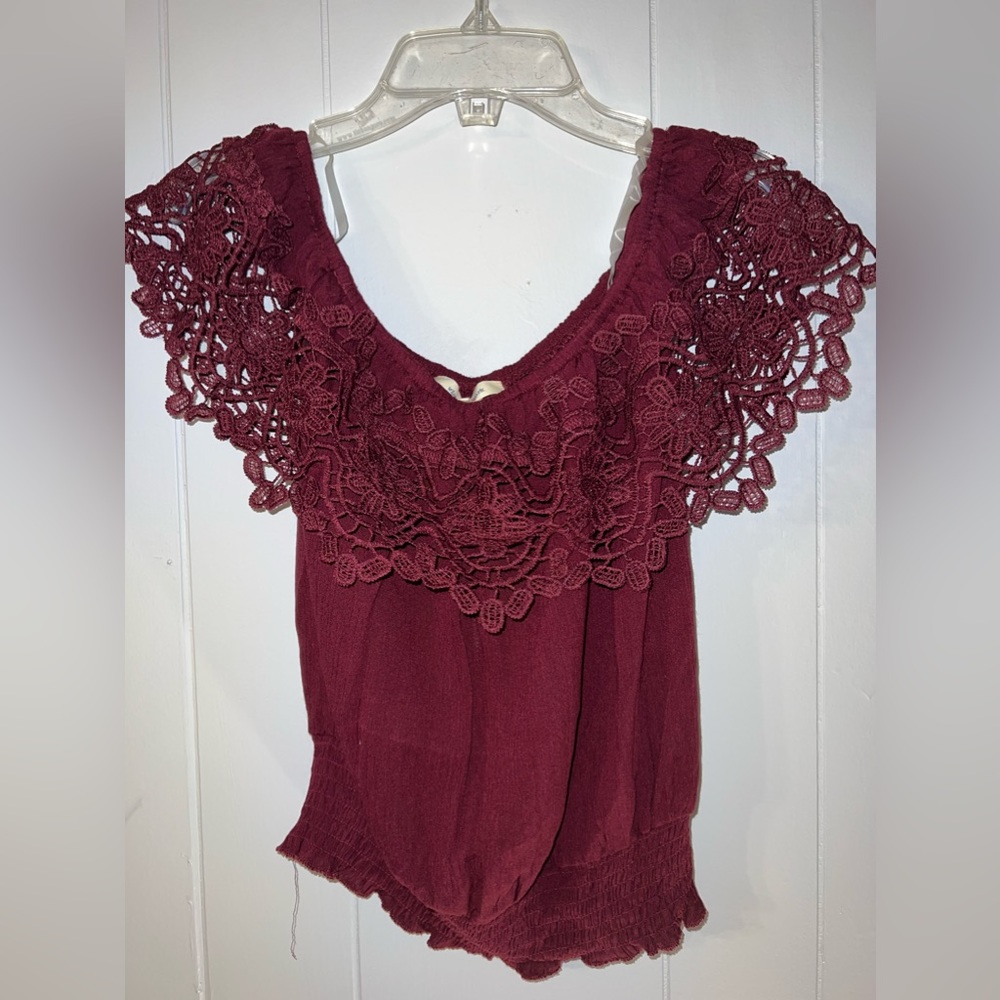 Wishful park burgundy short sleeve shirt